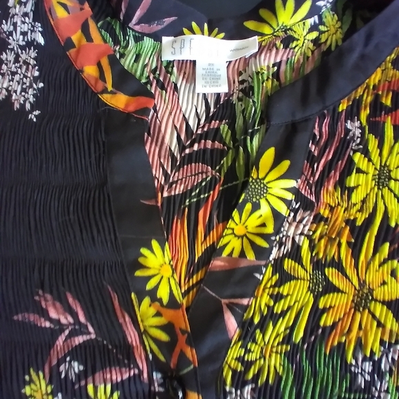 Spense Floral Black and Orange Women's Top Size 2X Jeweled Boho Hippie Office - Picture 3 of 7